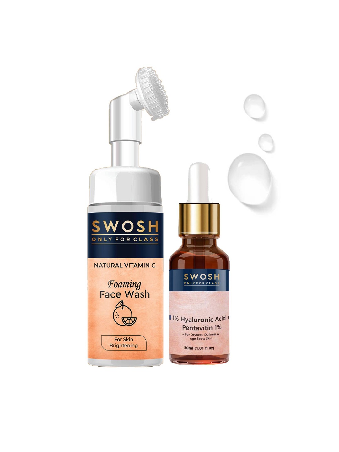 

SWOSH Vitamin C Face Wash & 1% Hyaluronic Acid with 1% Pentavitin Serum - 100ml+30ml, Transparent