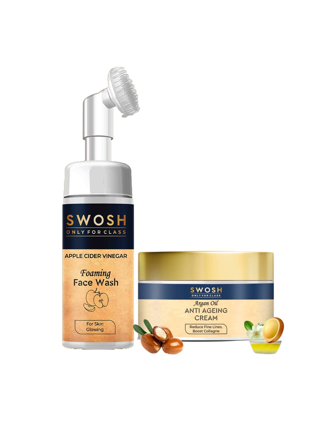 

SWOSH Set of Apple Cider Vinegar Face Wash & Argan Oil Anti Ageing Cream - 100 ml + 50 g, White