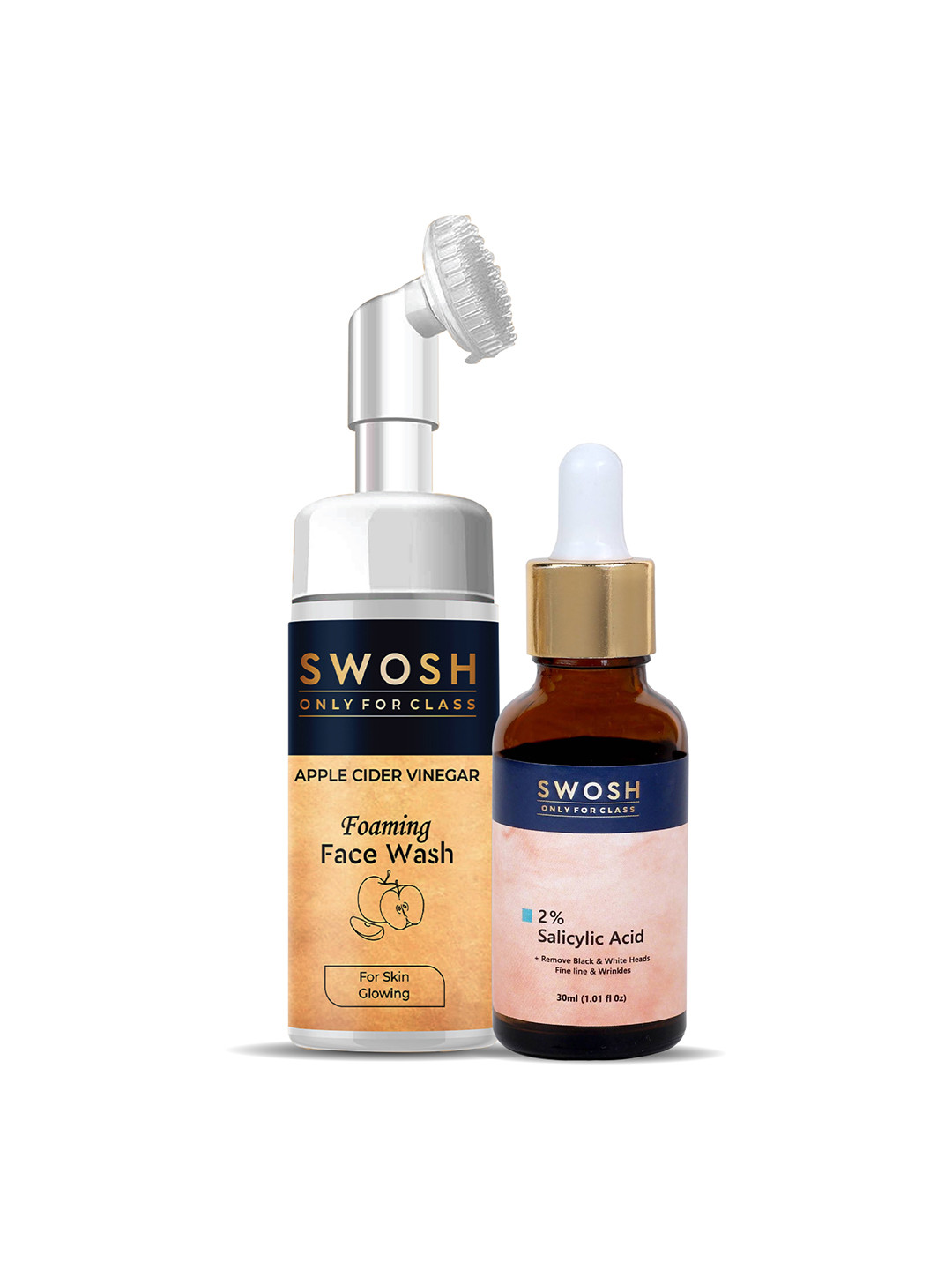 

SWOSH Set of Apple Cider Vinegar Face Wash & 2% Salicylic Acid Serum - 100 ml + 30 ml, Transparent