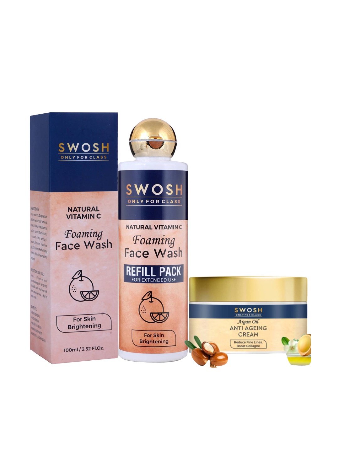 

SWOSH Vitamin C Foaming Refill Face Wash & Anti Aging Cream - 200ml + 50g, Na