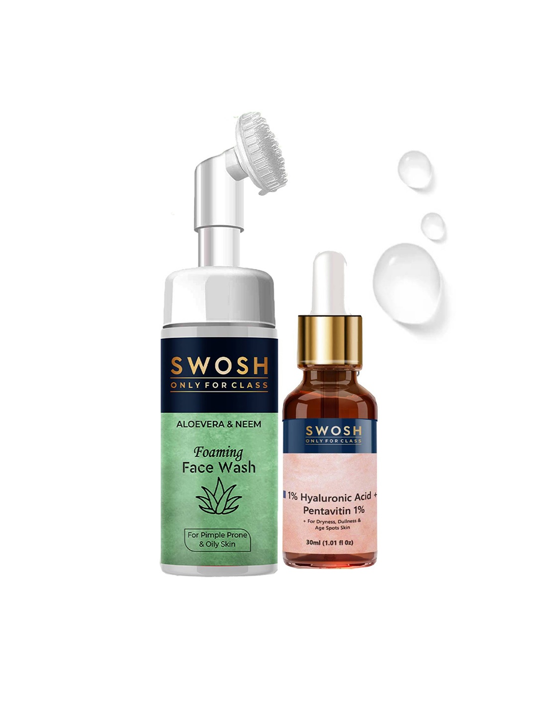 

SWOSH Aloe Vera Foaming Face Wash & 1% Hyaluronic Acid Serum - 100ml + 30ml, Na