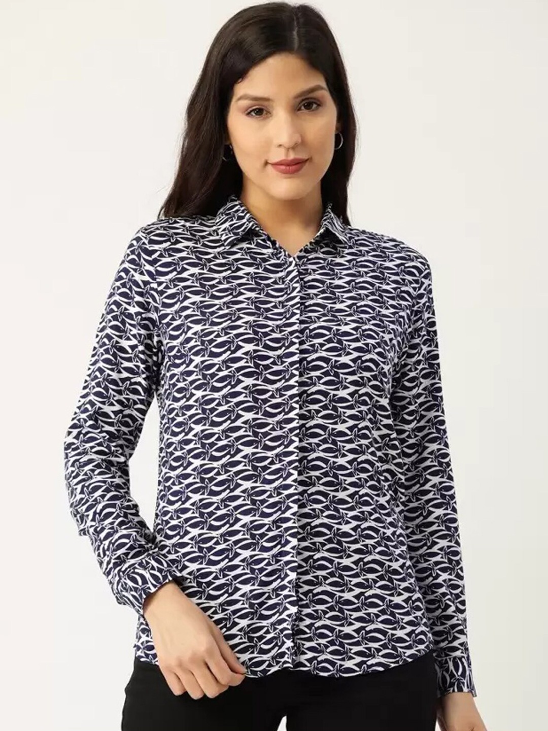 

Hancock Women Slim Fit Printed Casual Shirt, Navy blue