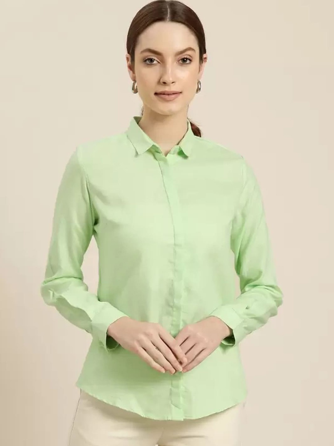 

Hancock Women Slim Fit Concealed Button Placket Formal Shirt, Lime green