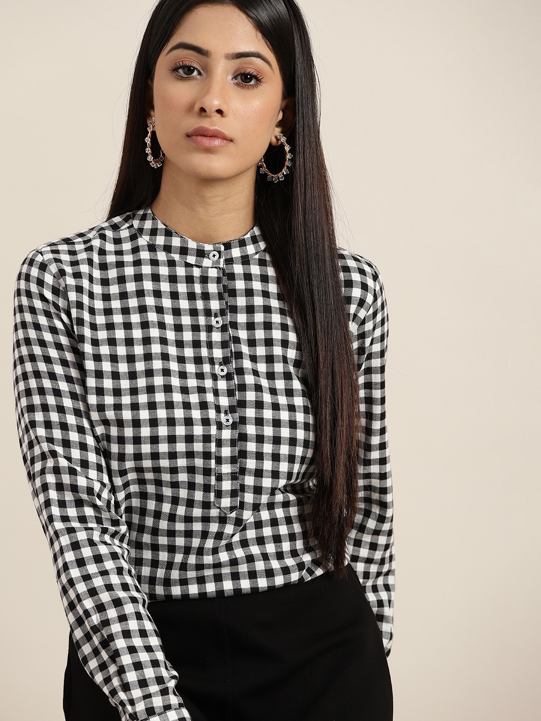 

Hancock Gingham Checked Cotton Slim Fit Formal Shirt, Black