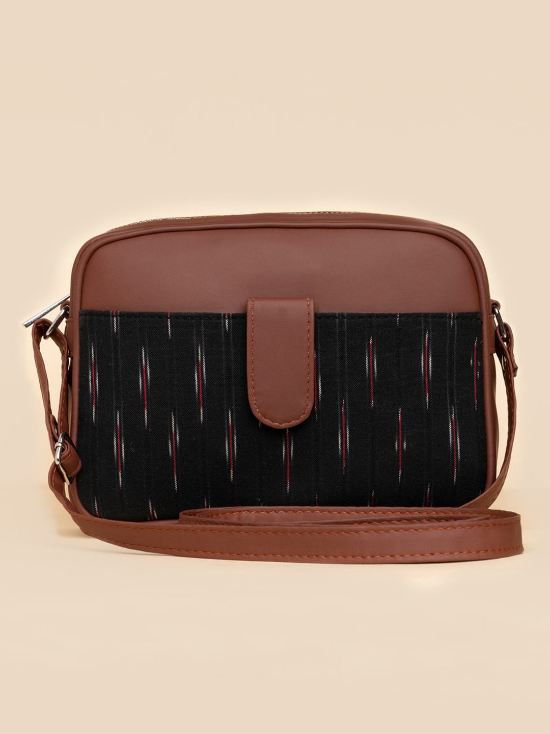 

ZOUK Colourblocked Jute Structured Sling Bag, Brown