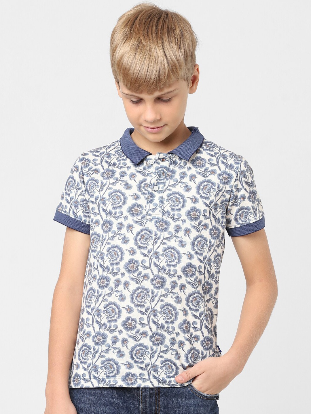 

Jack & Jones Junior Boys Floral Printed Cotton T-shirt, Beige
