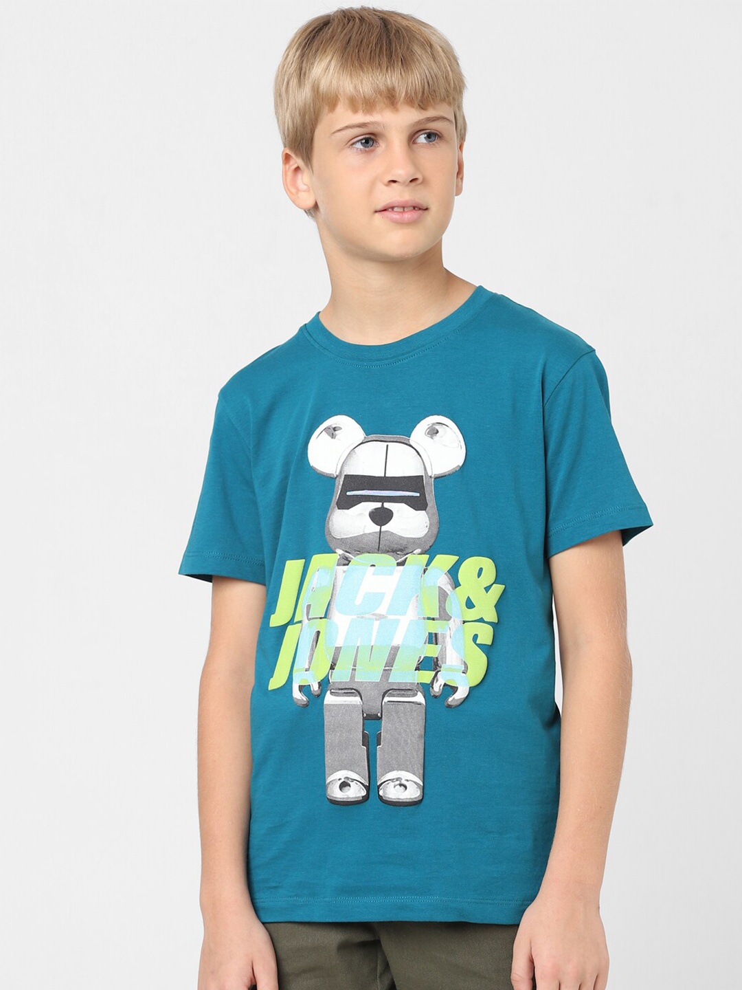 Jack & Jones Junior Typography Printed Cotton T-shirt, Teal