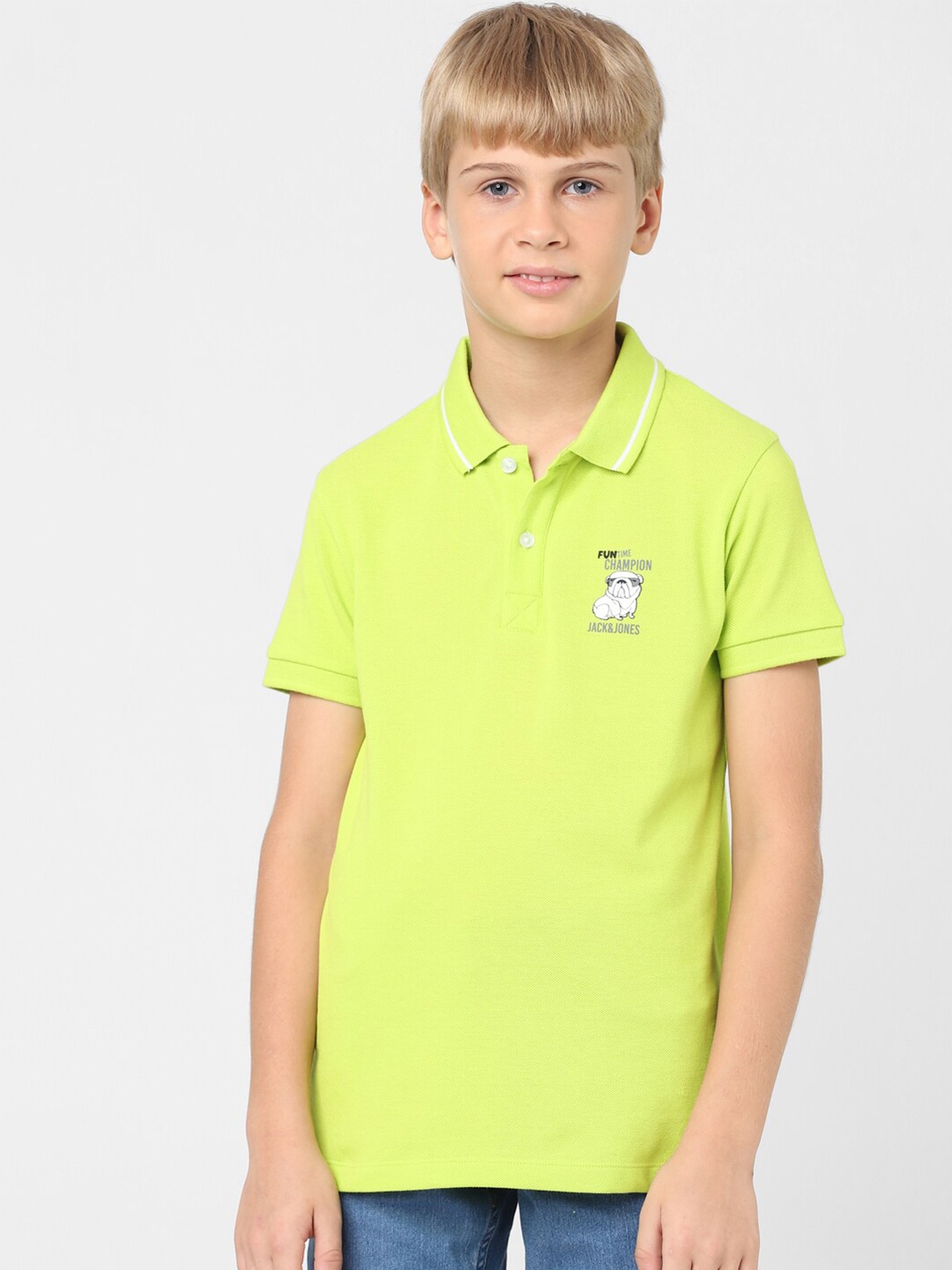 

Jack & Jones Junior Boys Polo Collar Cotton T-shirt, Fluorescent green