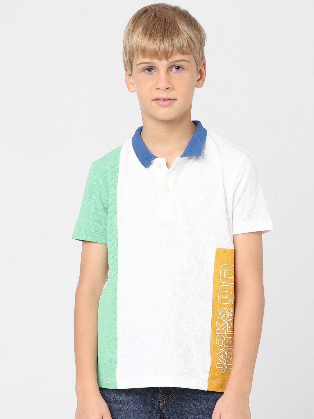 

Jack & Jones Junior Boys Colourblocked Polo Collar Cotton T-shirt, White