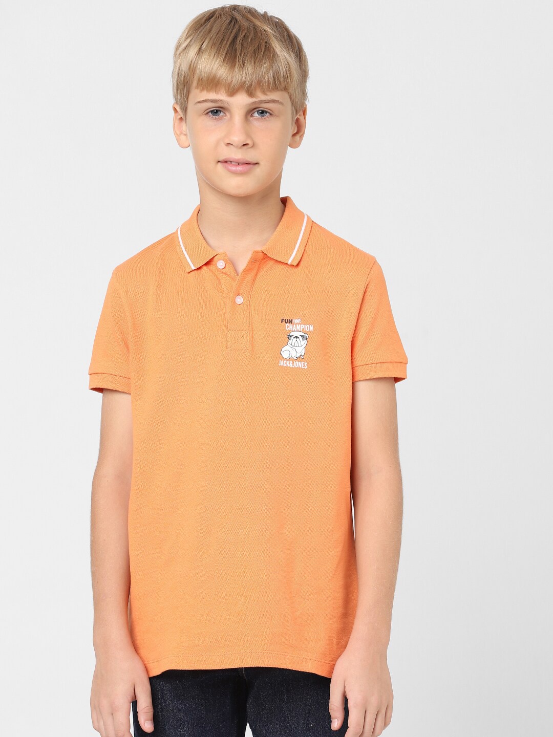 

Jack & Jones Junior Boys Polo Collar Cotton T-shirt, Orange