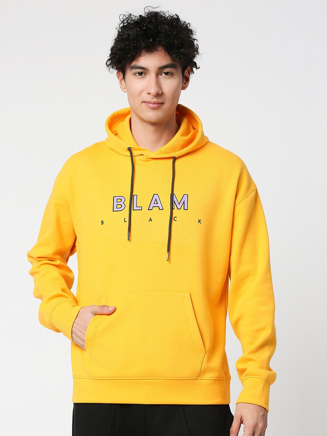 

Blamblack Typography Printed Hooded Sweatshirt, Yellow
