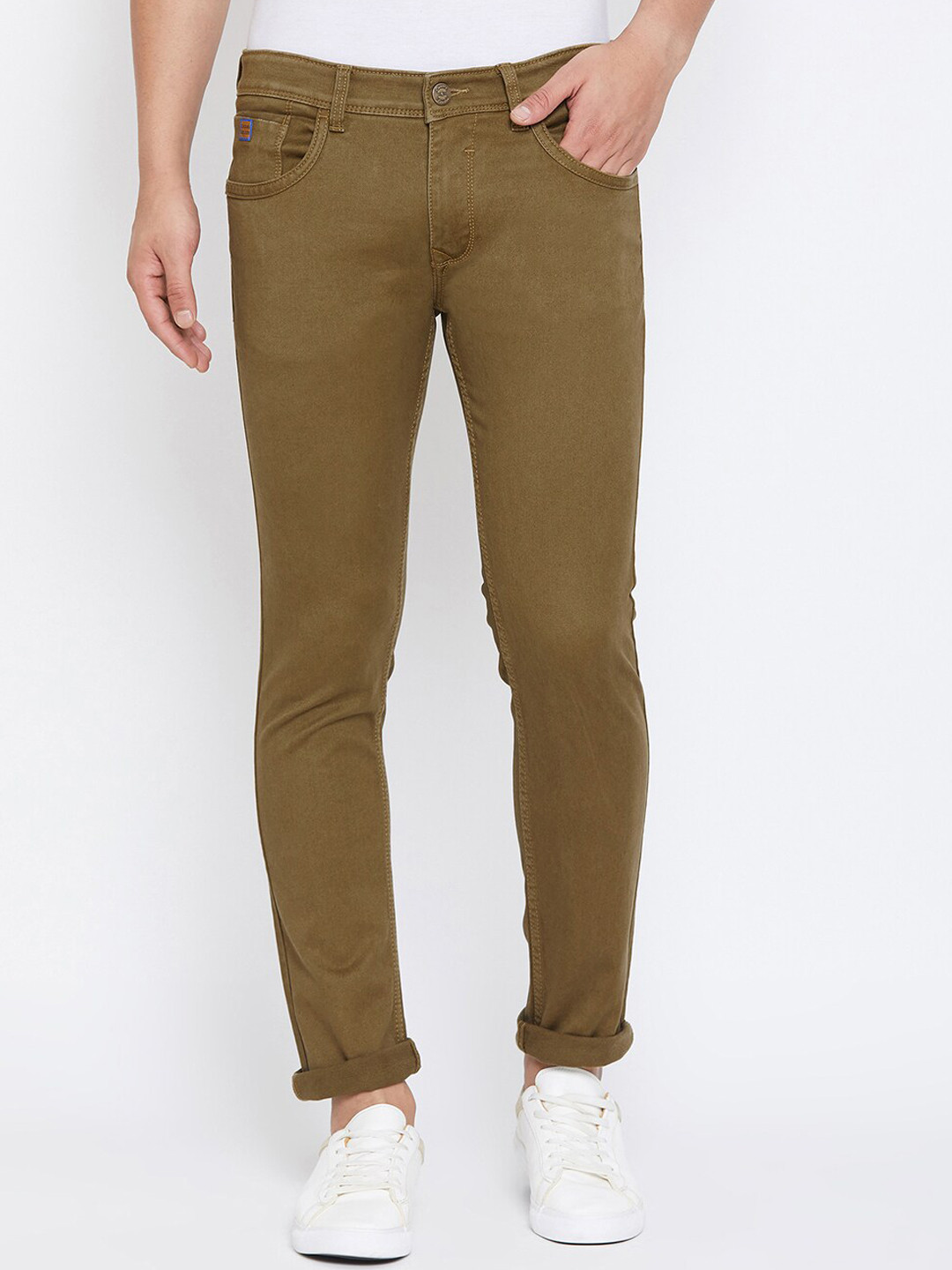 

Canary London Men Smart Skinny Fit Low-Rise Stretchable Cotton Jeans, Khaki