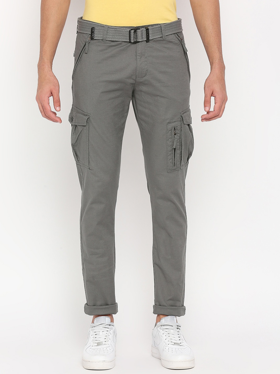 

beevee Men Relaxed Straight Fit Easy Wash Cargos Trousers, Grey