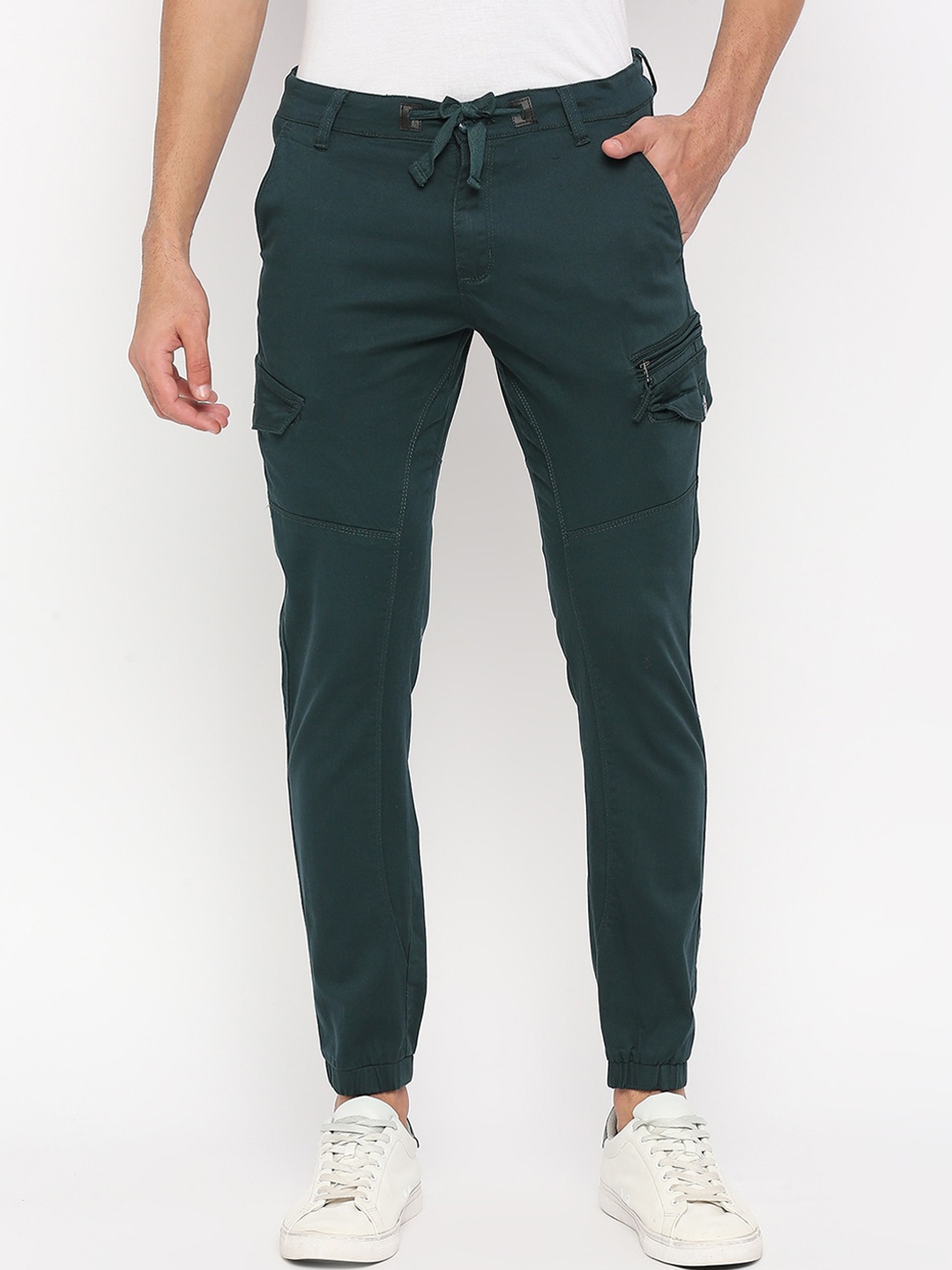 

beevee Men Relaxed Tapered Fit Easy Wash Cargos Trousers, Teal