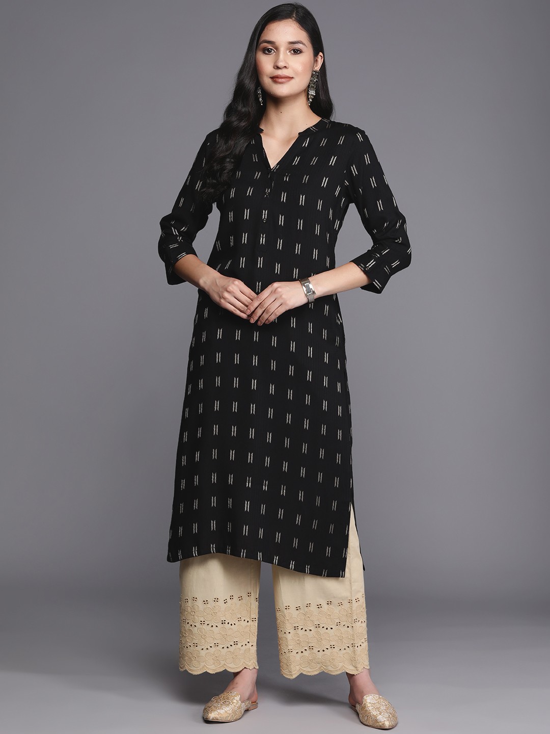 

Libas Geometric Straight Kurta, Black