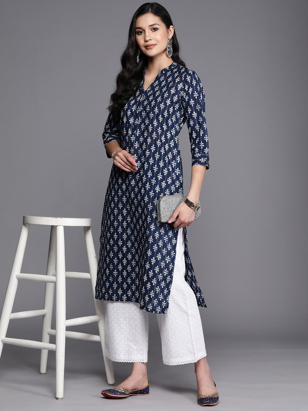 

Libas Ethnic Motifs Printed Cotton Kurta, Navy blue