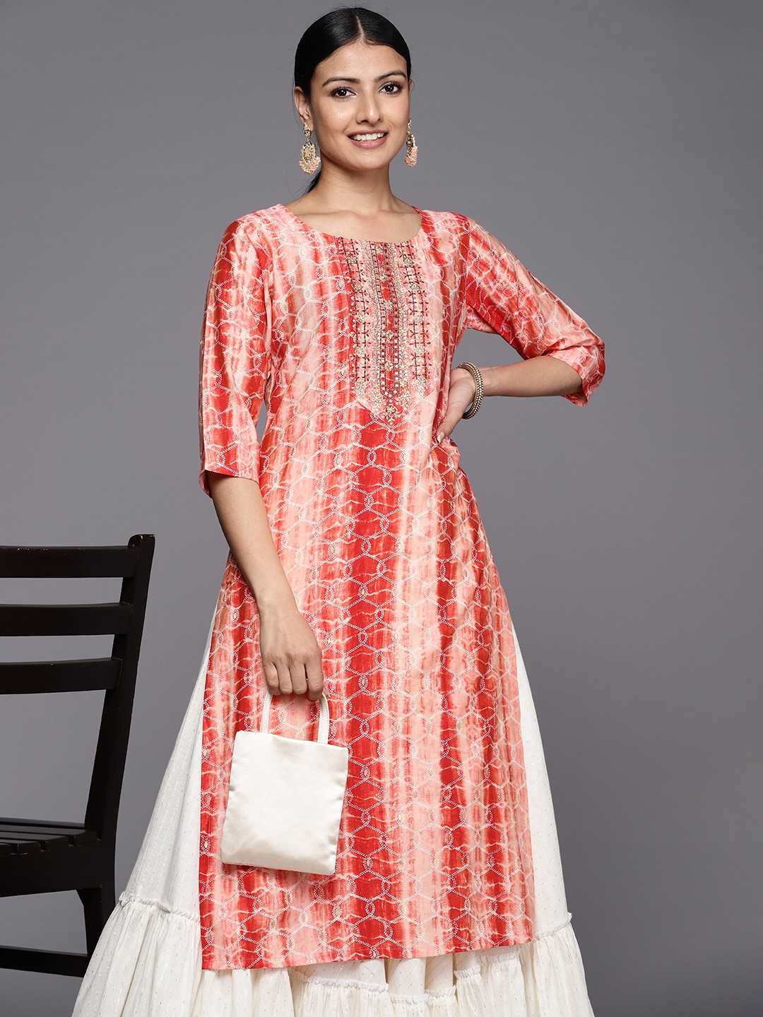 

Libas Yoke Design Thread Work Kurta, Rust