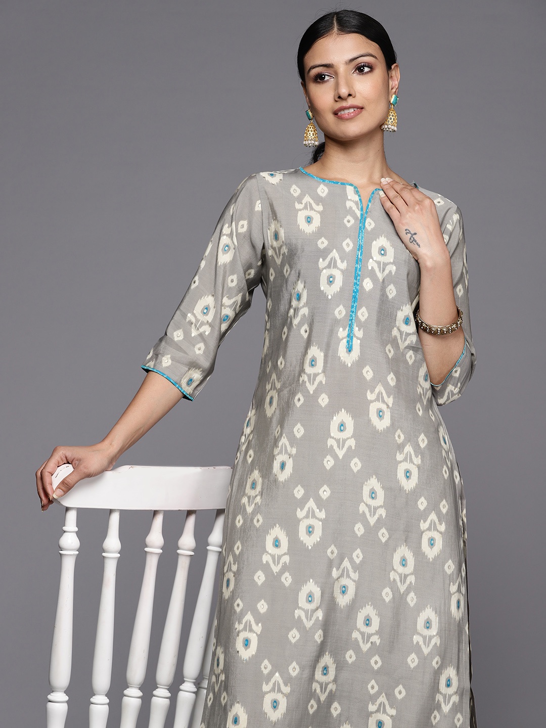 

Libas Floral Printed Kurta, Grey