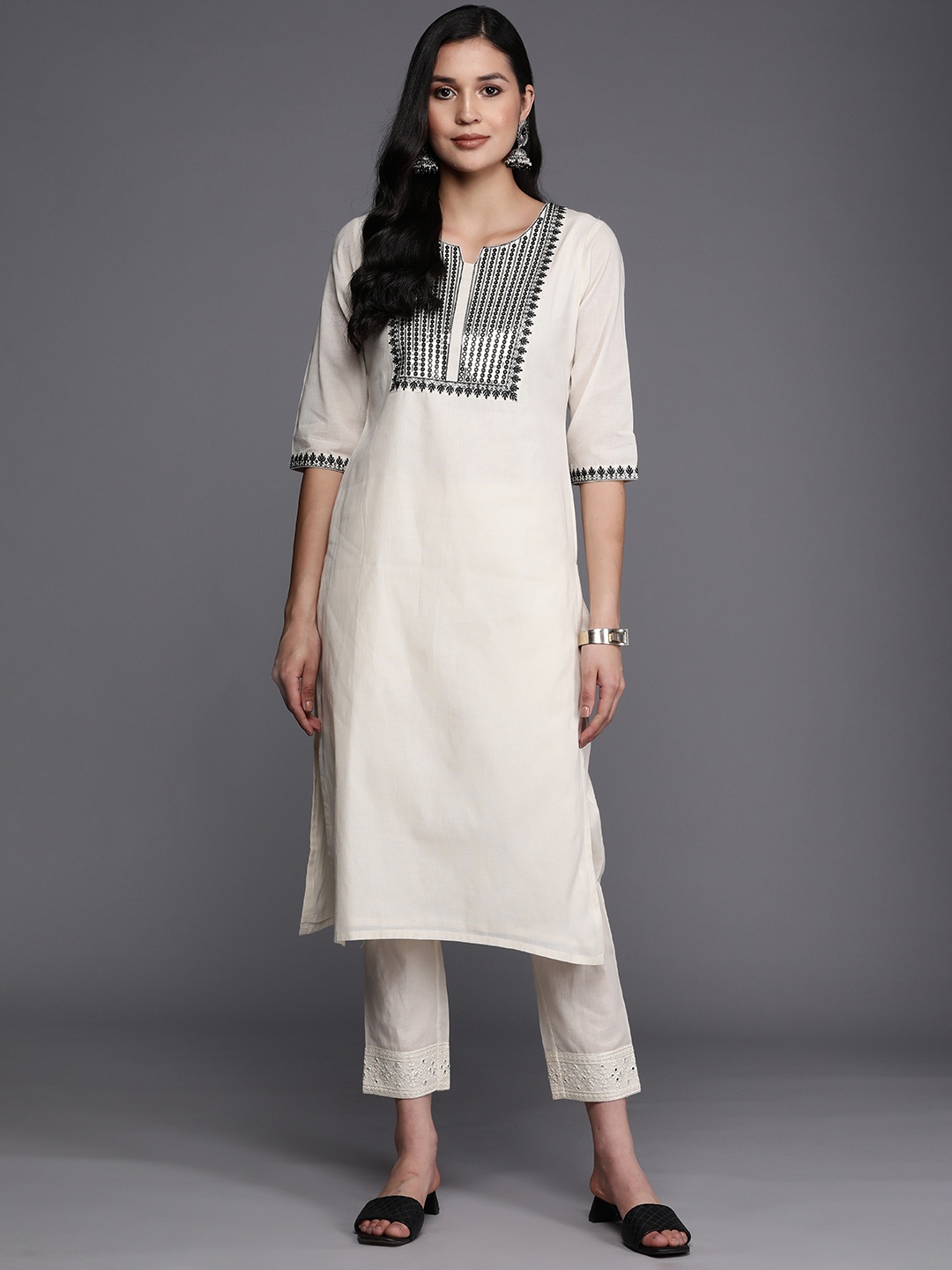 

Libas Sequins Yoke Design Straight Kurta, Off white