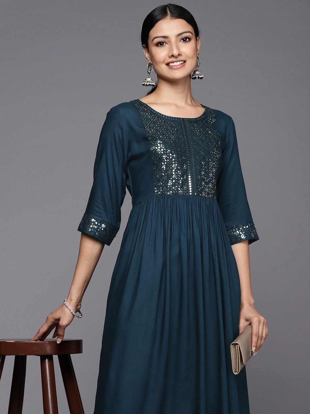 

Libas Sequinned Yoke Design Kurta, Teal