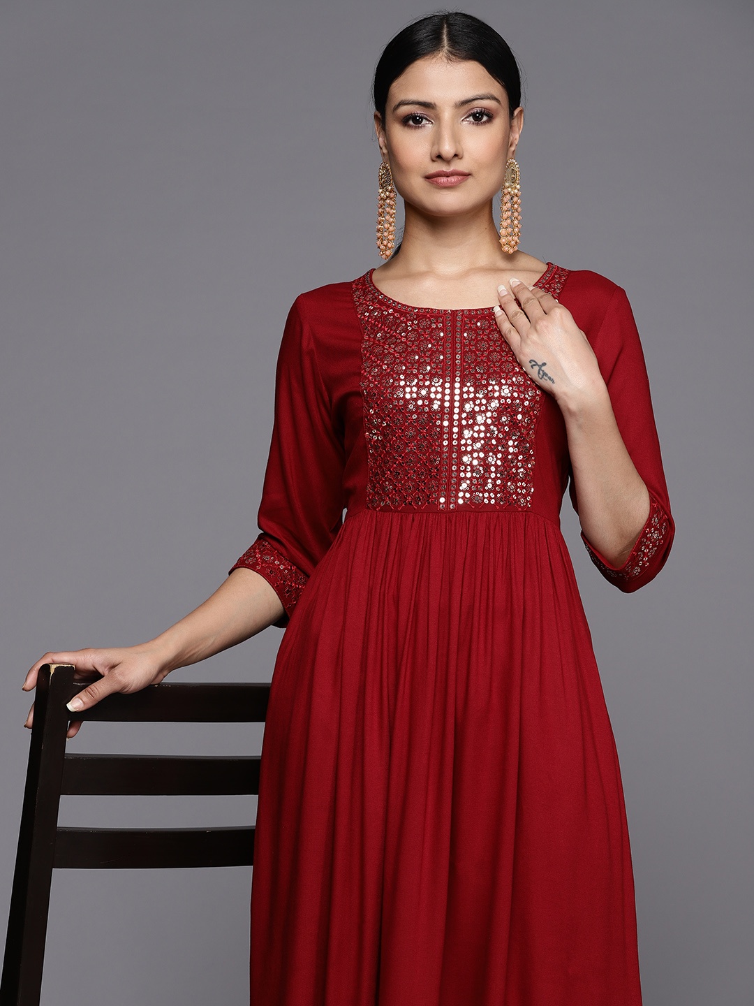 

Libas Sequinned Yoke Design Kurta, Maroon