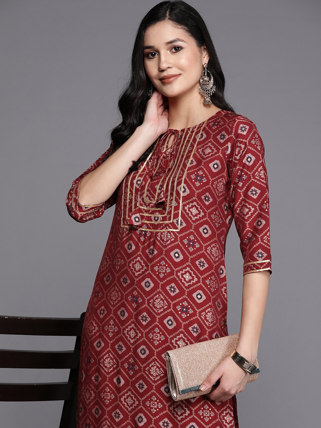 

Libas Bandhani Printed Gotta Patti Kurta, Maroon