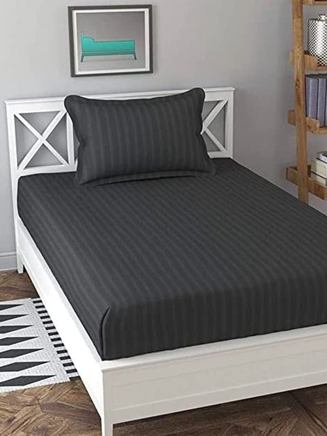 

Bajo's Grey Striped 220 TC Flat Cotton Single Bedsheet with 1 Pillow Cover