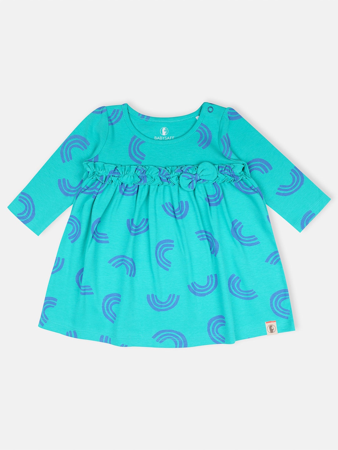 

Babysafe Girls Printed Empire Cotton Dress, Turquoise blue