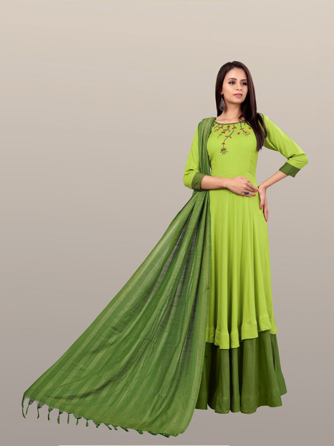 

MADHURAM Ethnic Motifs Embroidered Anarkali Kurta With Dupatta, Green
