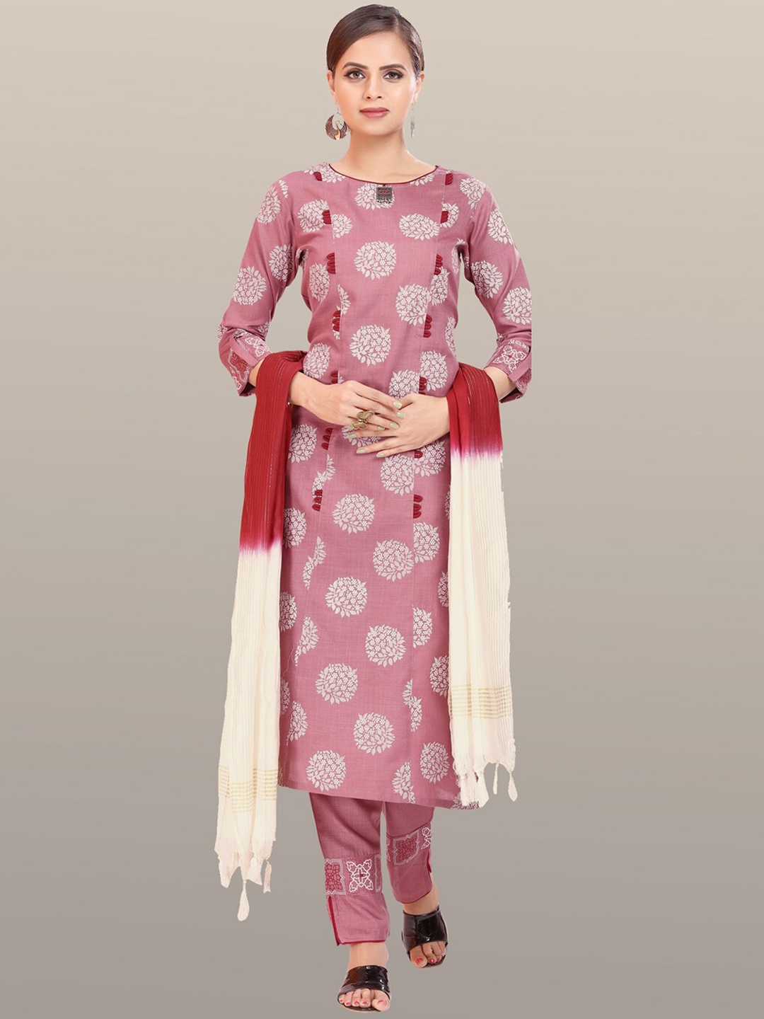 

MADHURAM Women Pink Floral Printed Kurta with Trousers & With Dupatta