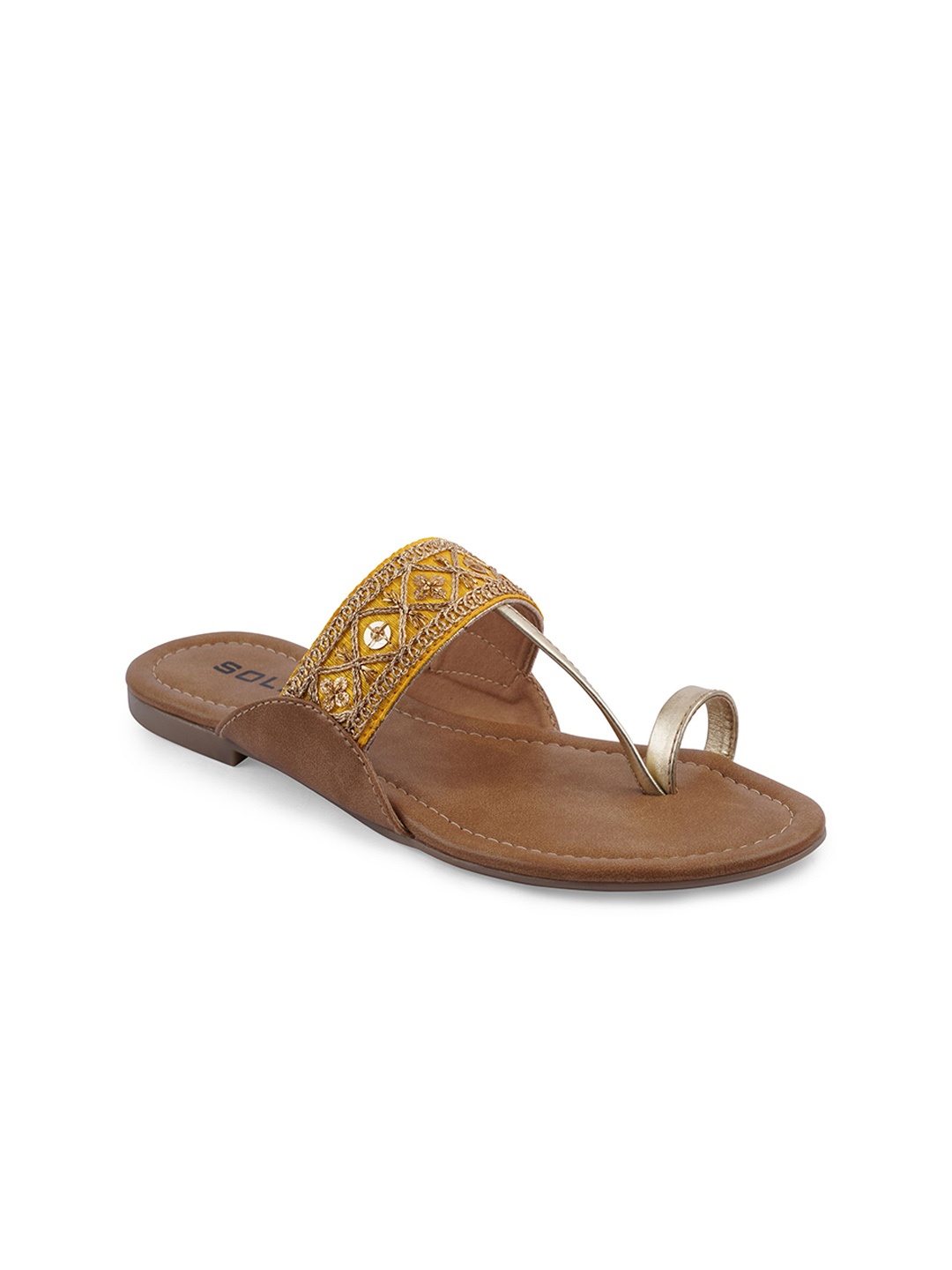 

SOLES Women Embellished One Toe Flats, Yellow