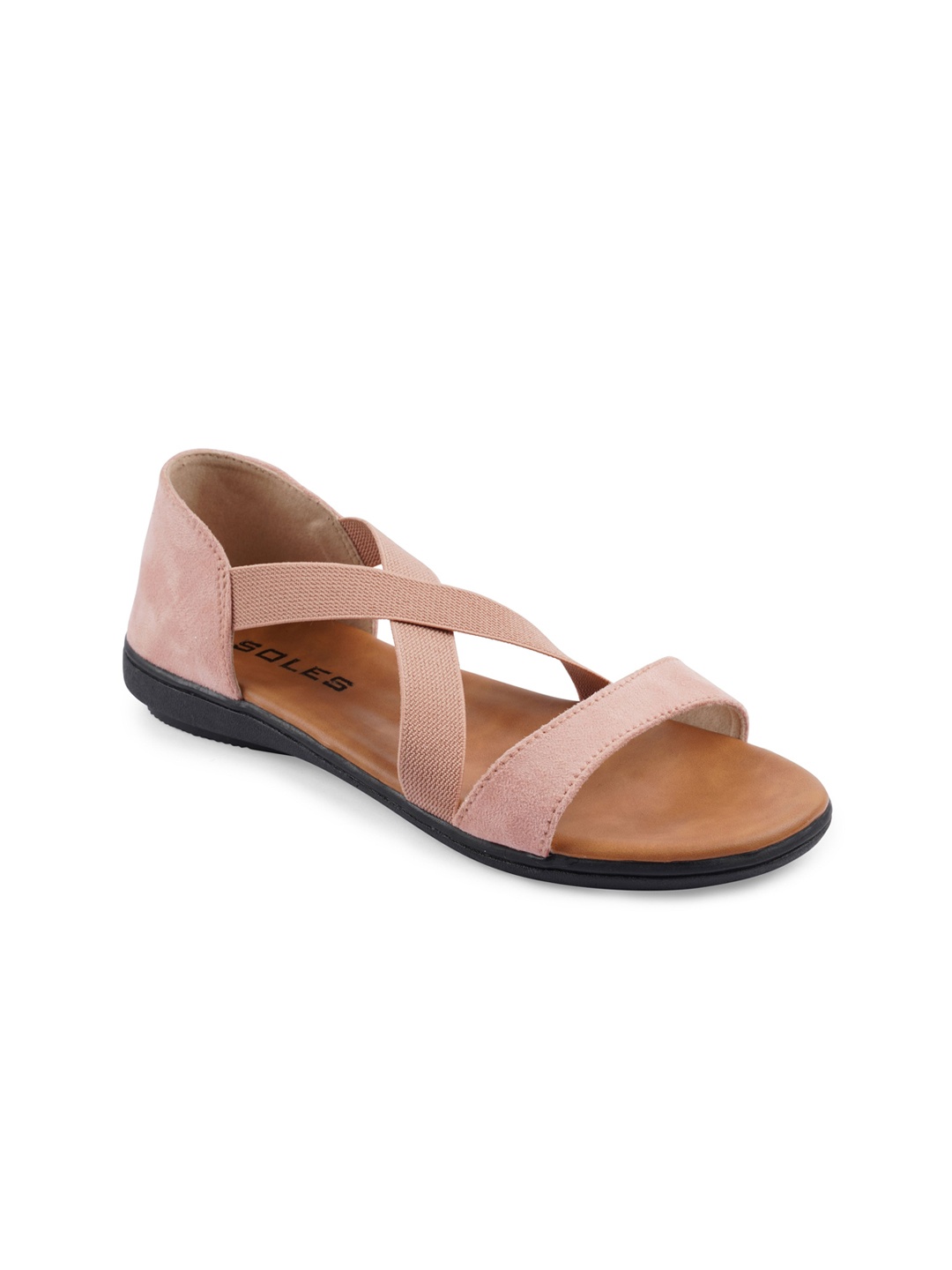 

SOLES Women Textured Open Toe Flats, Pink