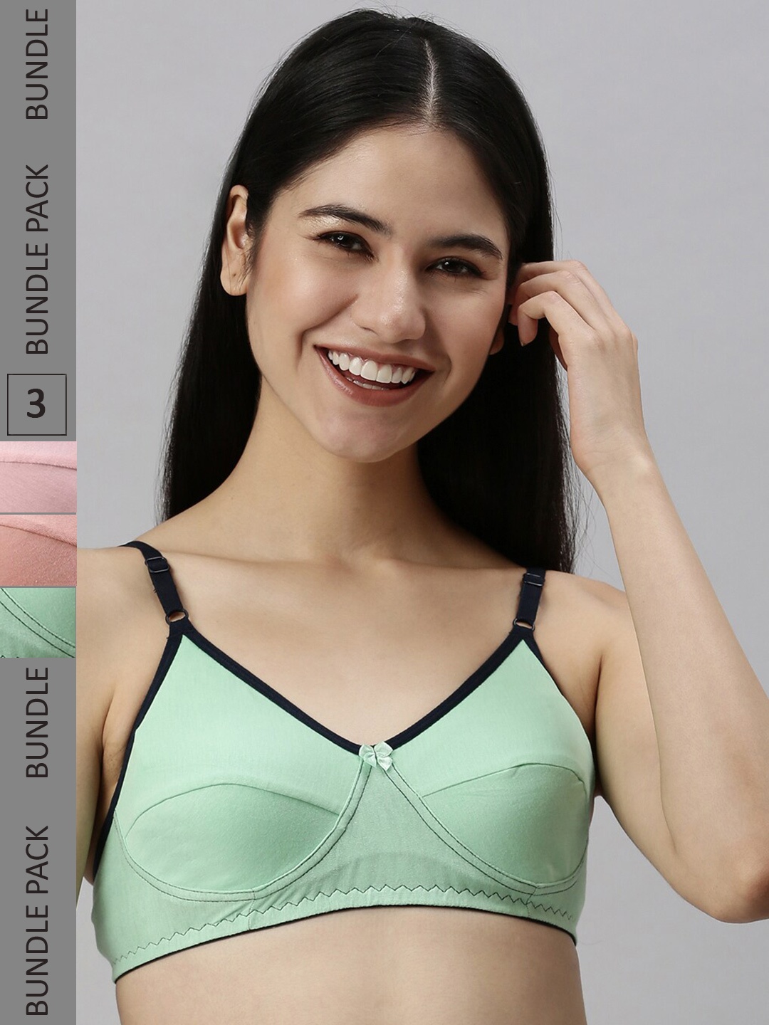

Kryptic Pack Of 3 Non-Padded & Non-Wired Medium Coverage Pure Cotton Everyday Bras, Pink
