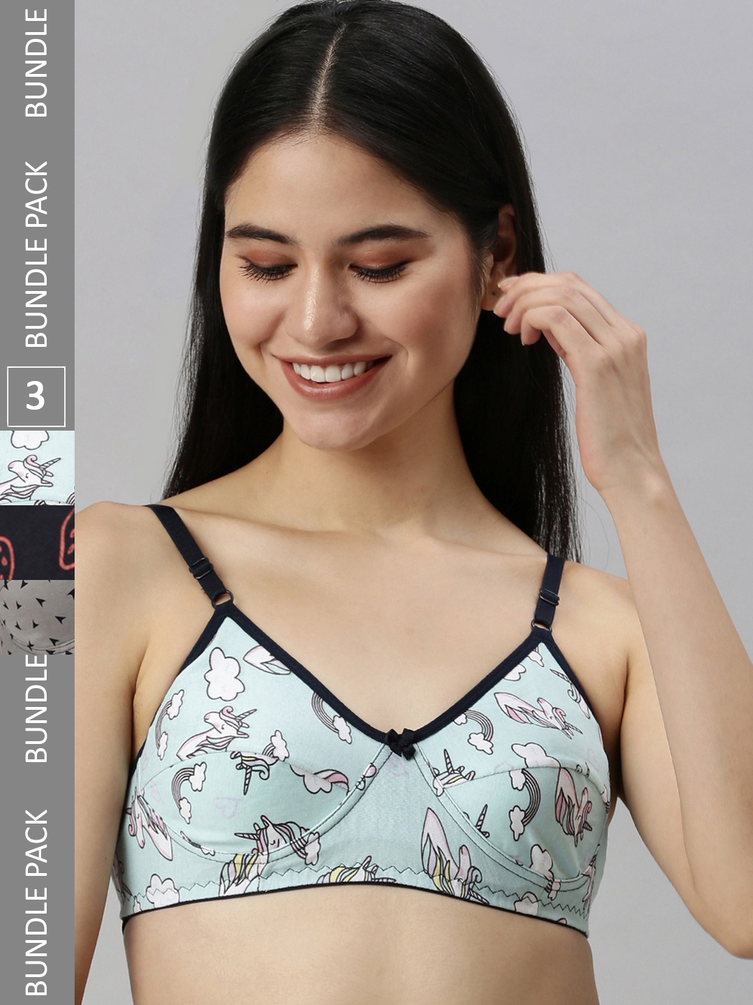 

Kryptic Pack of 3 Printed Pure Cotton Everyday Bra, Grey