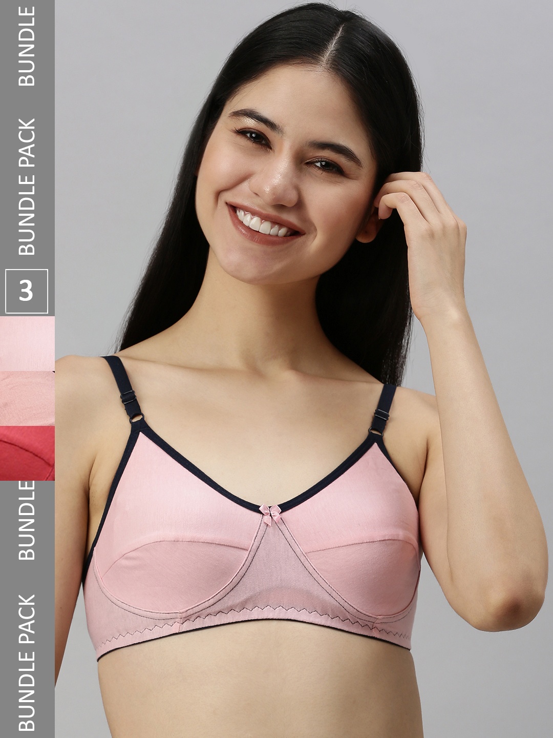 

Kryptic Pack Of 3 Non Padded Medium Coverage Pure Cotton All Day Comfort Bras, Pink