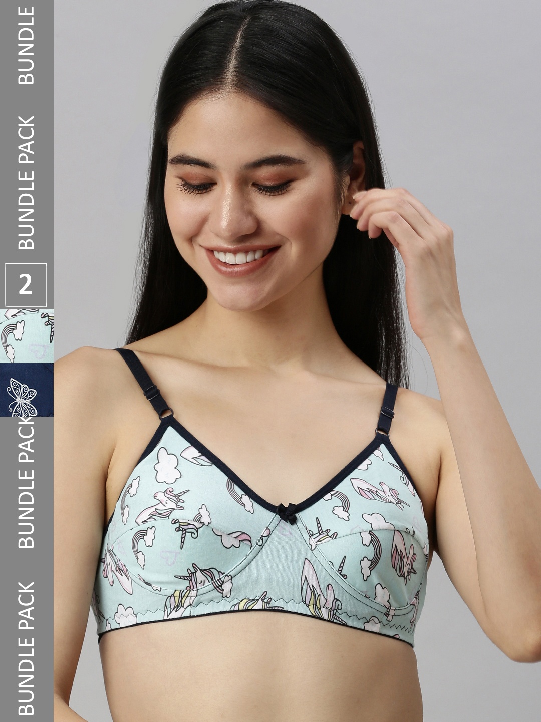 

Kryptic Pack of 2 Printed Pure Cotton Everyday Bra, Sea green