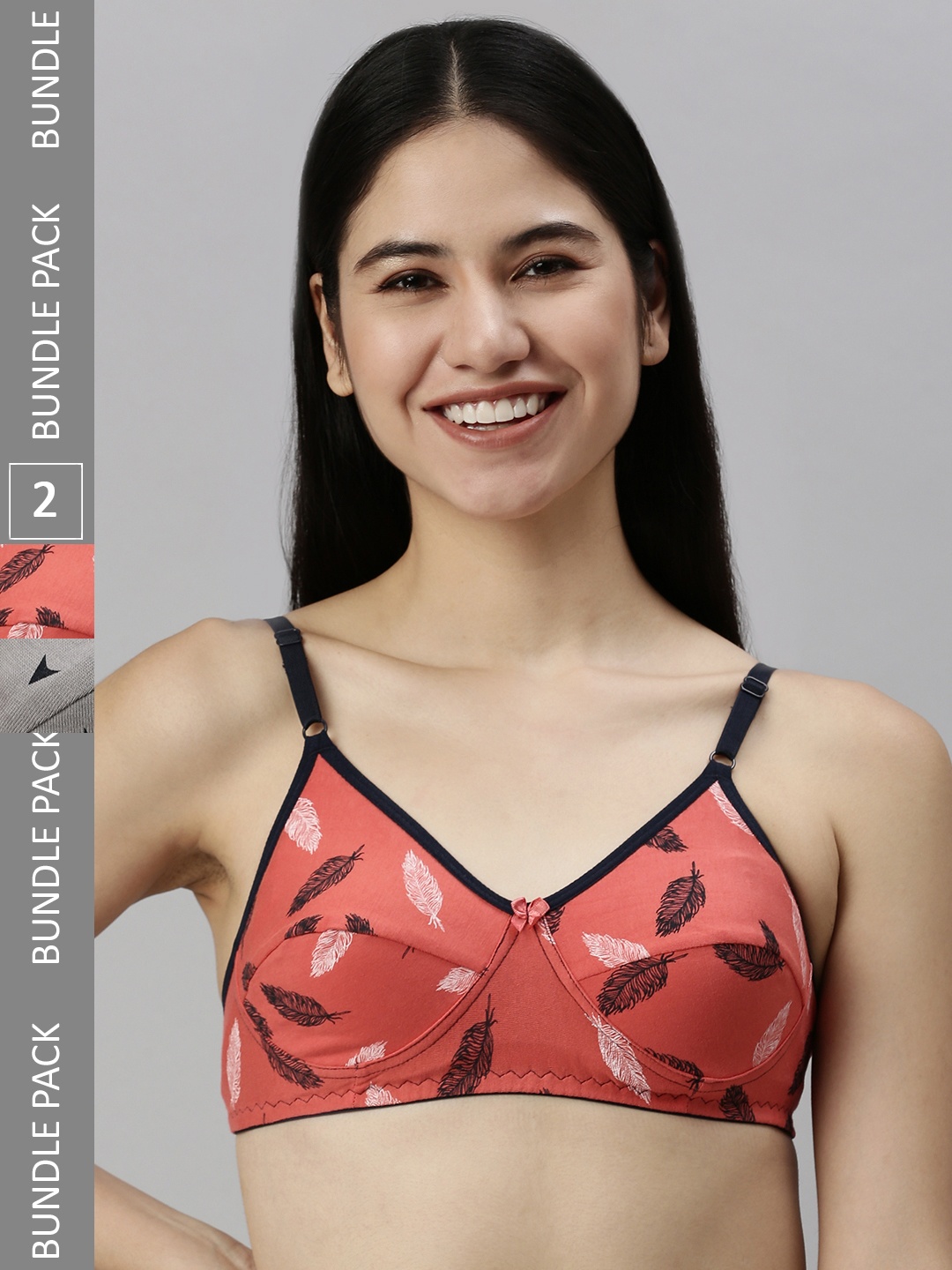 

Kryptic Pack of 2 Non Padded Non-Wired Printed Pure Cotton Everyday Bra, Red