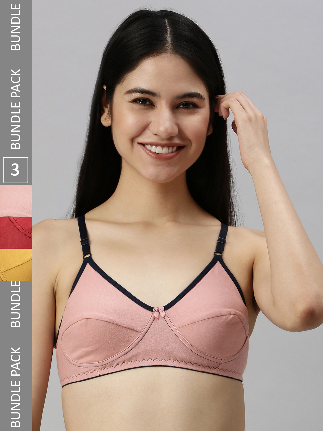 

Kryptic Pack Of 3 Non Padded Medium Coverage Pure Cotton All Day Comfort Bras, Red