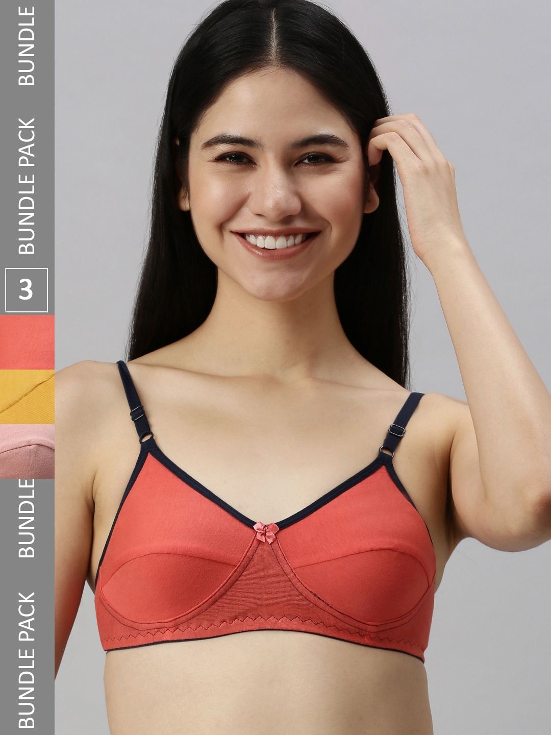 

Kryptic Pack of 3 Non-padded Pure Cotton Everyday Bra, Peach