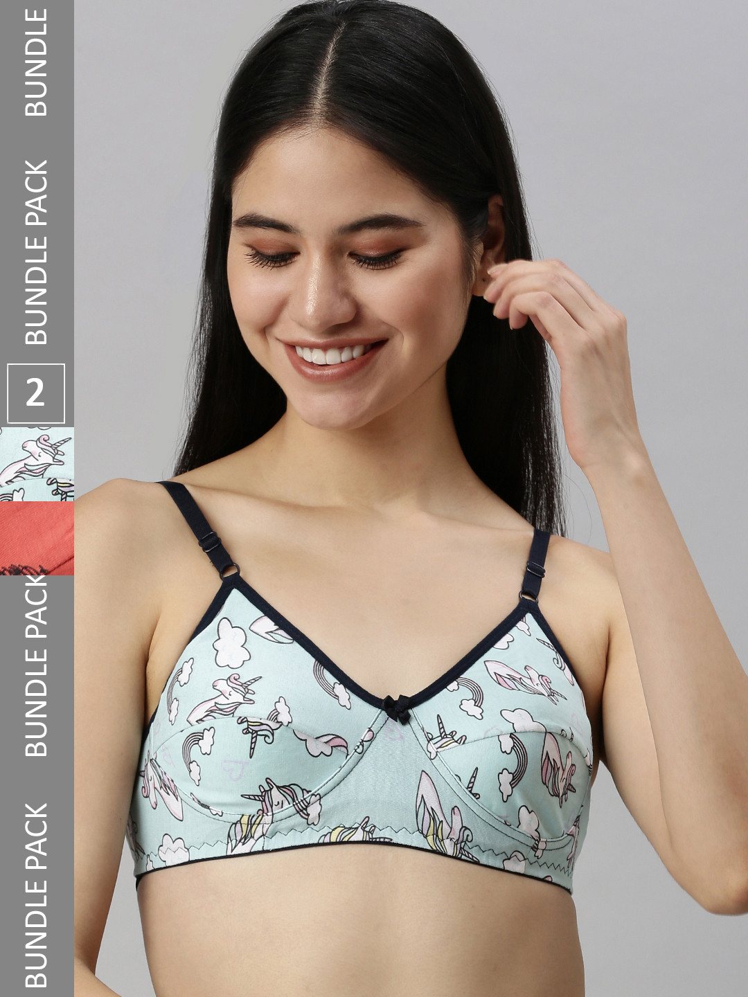 

Kryptic Pack of 2 Non Padded Full Coverage Pure Cotton All Day Comfort Bras, Sea green