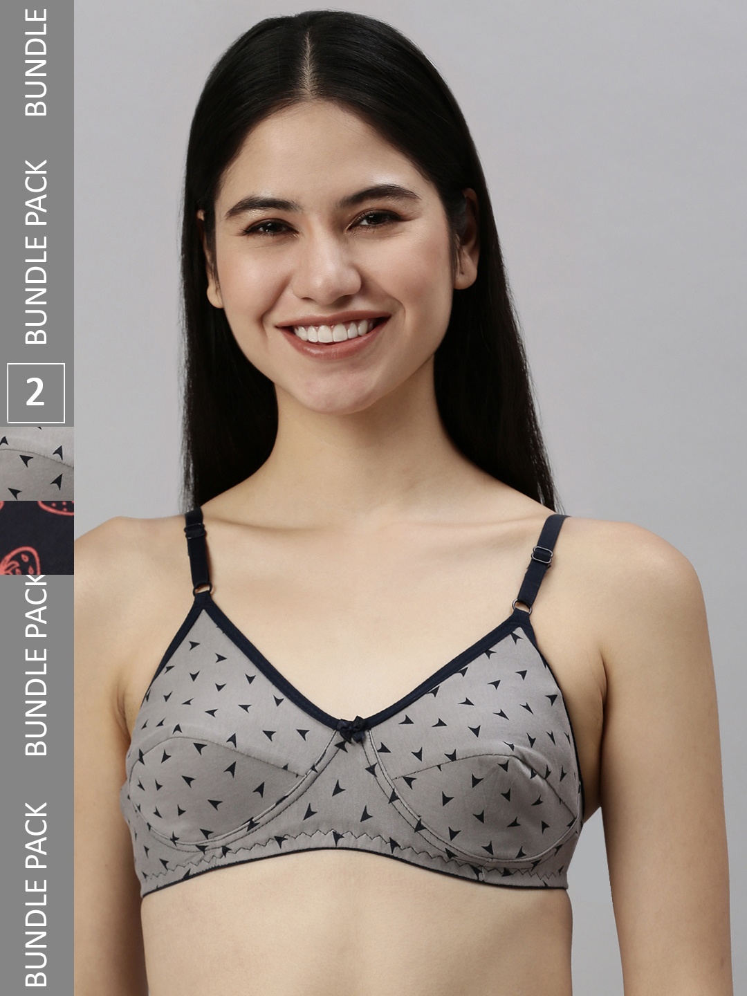 

Kryptic Pack Of 2 Printed Non-Padded Cotton Everyday Bra, Black