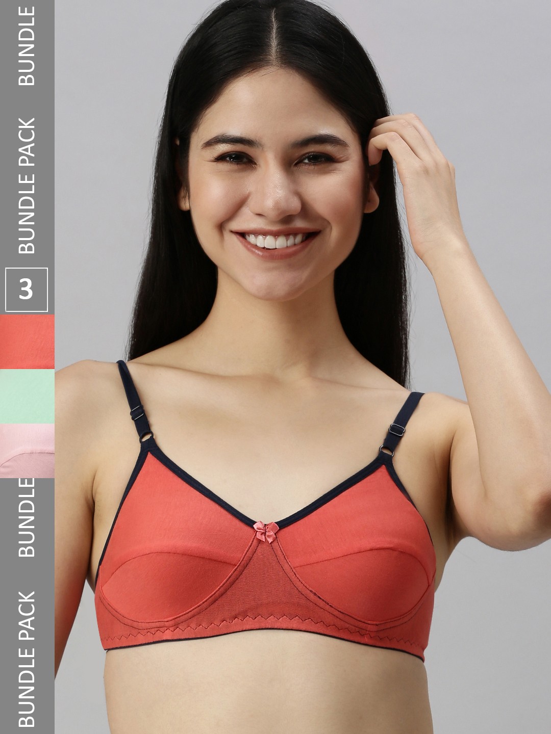 

Kryptic Pack of 3 Non Padded Medium Coverage Pure Cotton All Day Comfort Bras, Red
