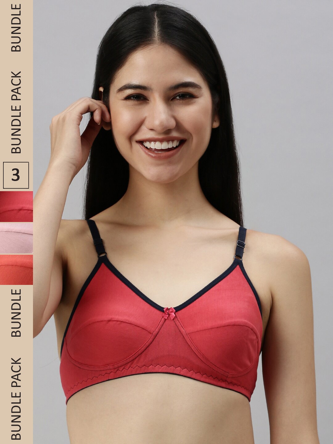 

Kryptic Pack Of 3 Non-Padded & Non-Wired Full Coverage Pure Cotton Everyday Bra, Peach