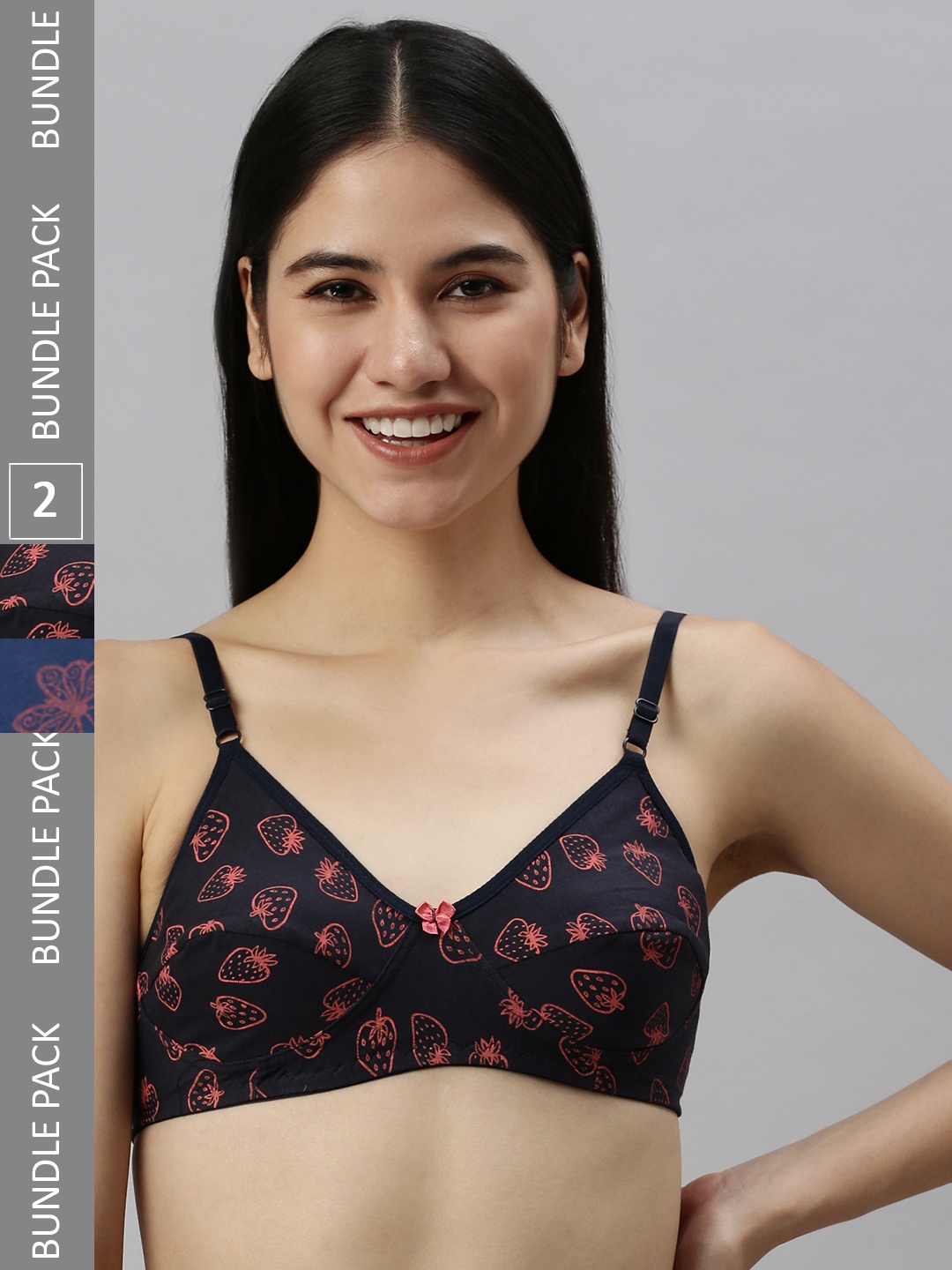 

Kryptic Pack of 2 Non Padded Non-Wired Printed Pure Cotton Everyday Bra, Black