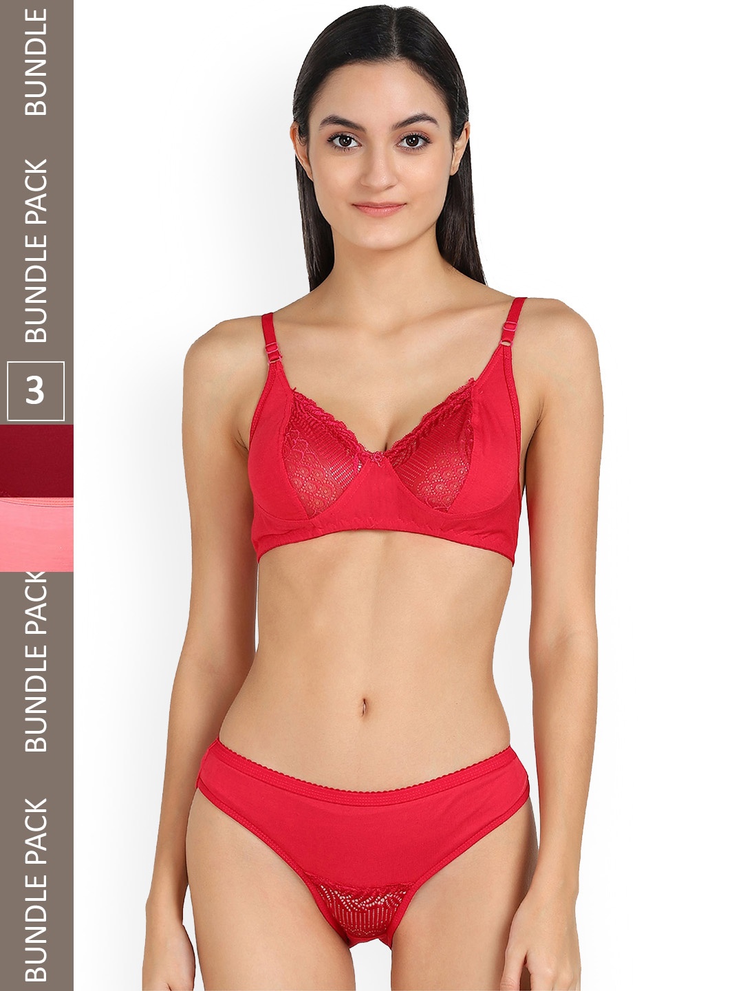 

AROUSY Women Pack Of 3 Self Design Cotton Lingerie Set M_Yani-Set_Red,Pink,Maroon_32
