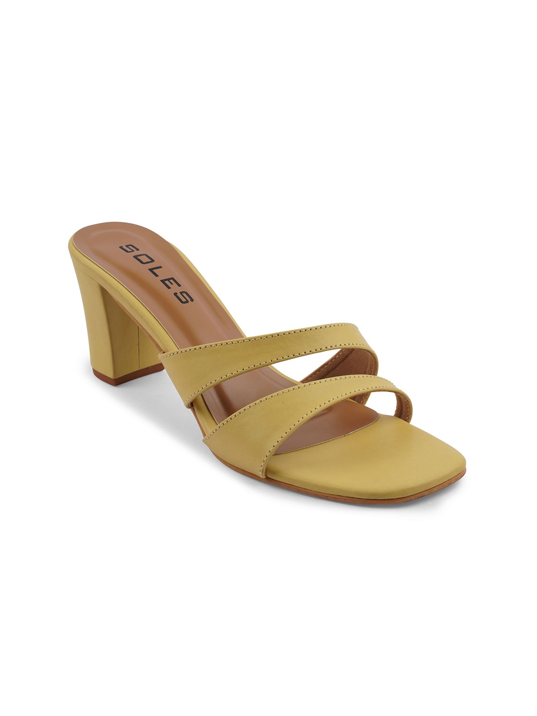 

SOLES Open Toe Block Heels, Mustard