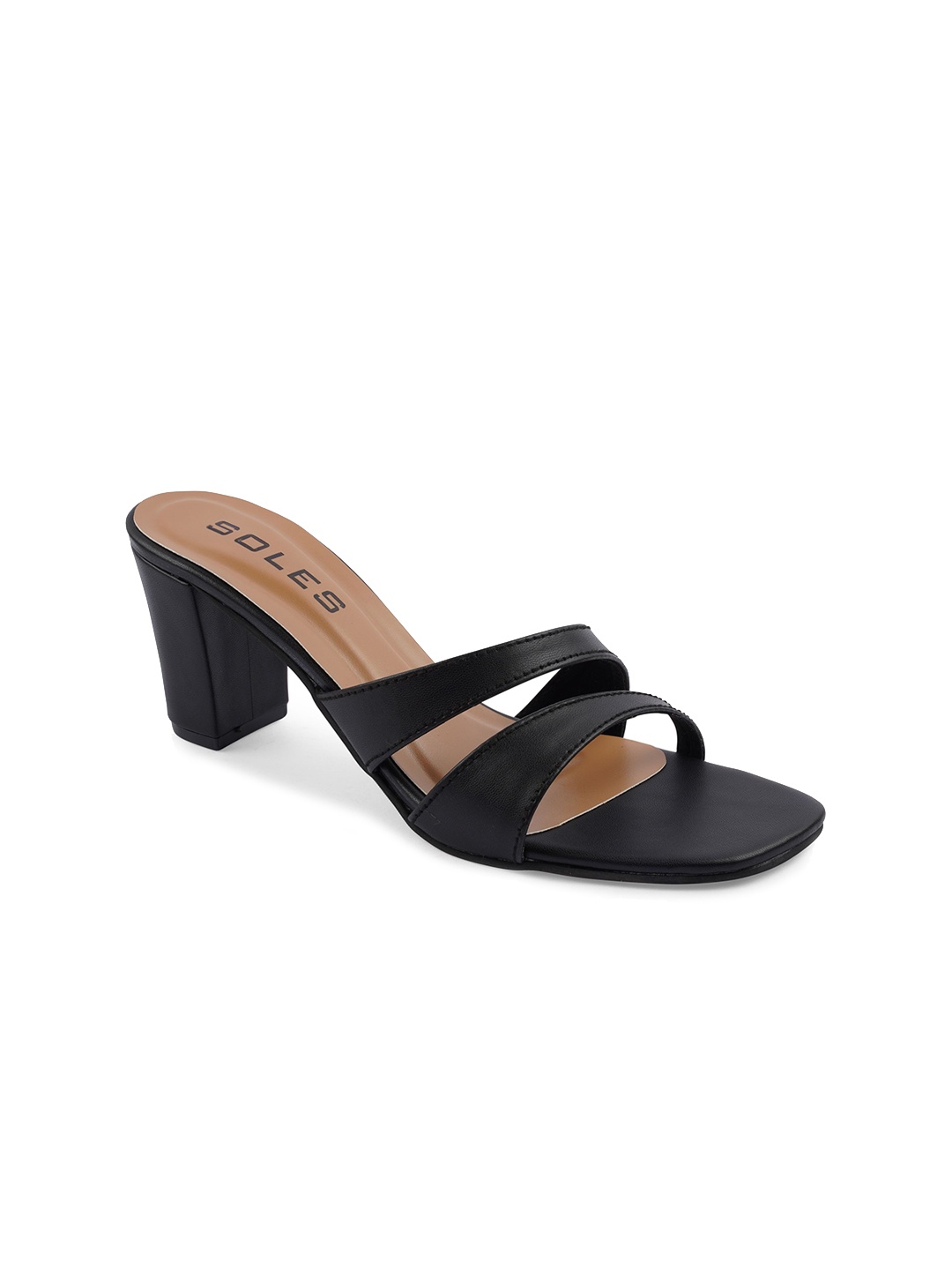 

SOLES Square Toe Block Heels, Black