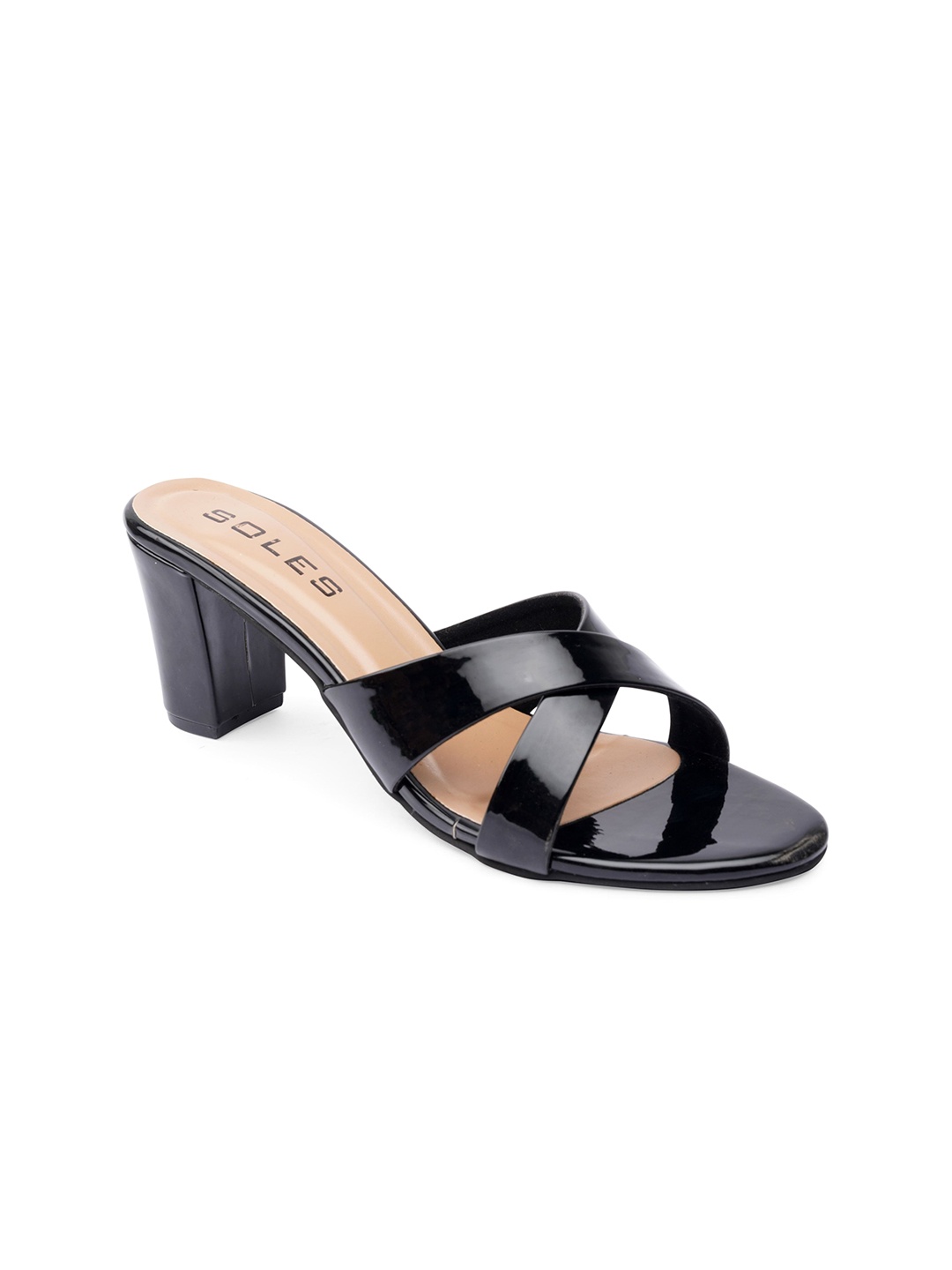

SOLES Open Toe Block Heels, Black