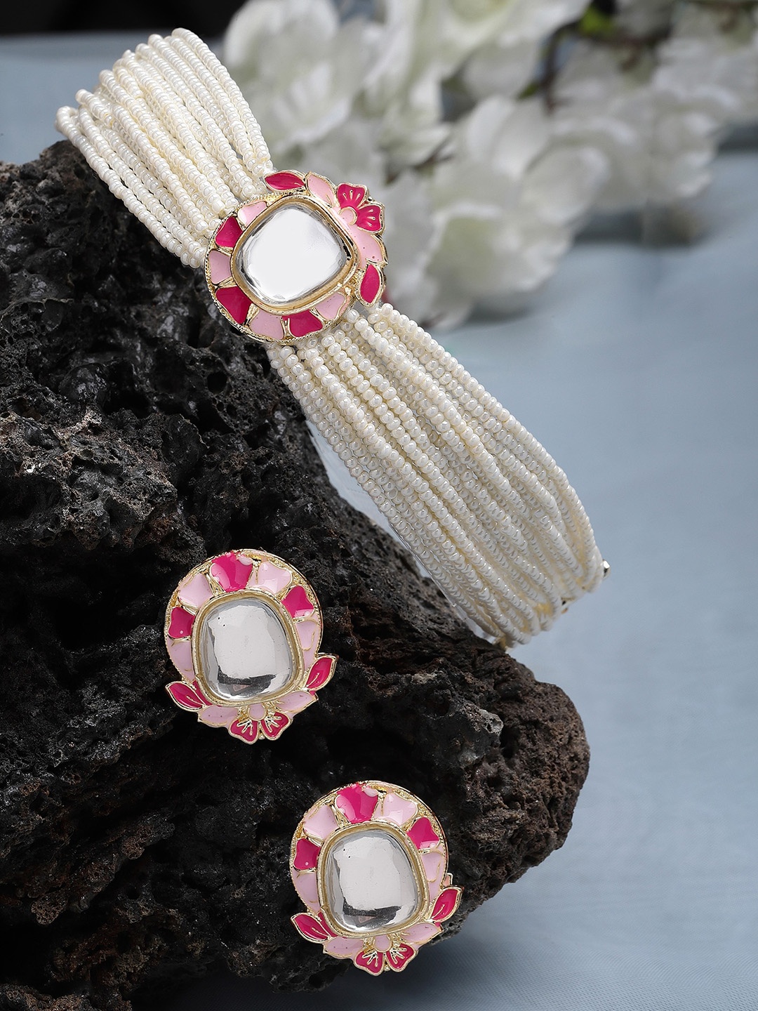 

KARATCART Gold-Plated Kundan-Studded & Beaded Jewellery Set, Pink