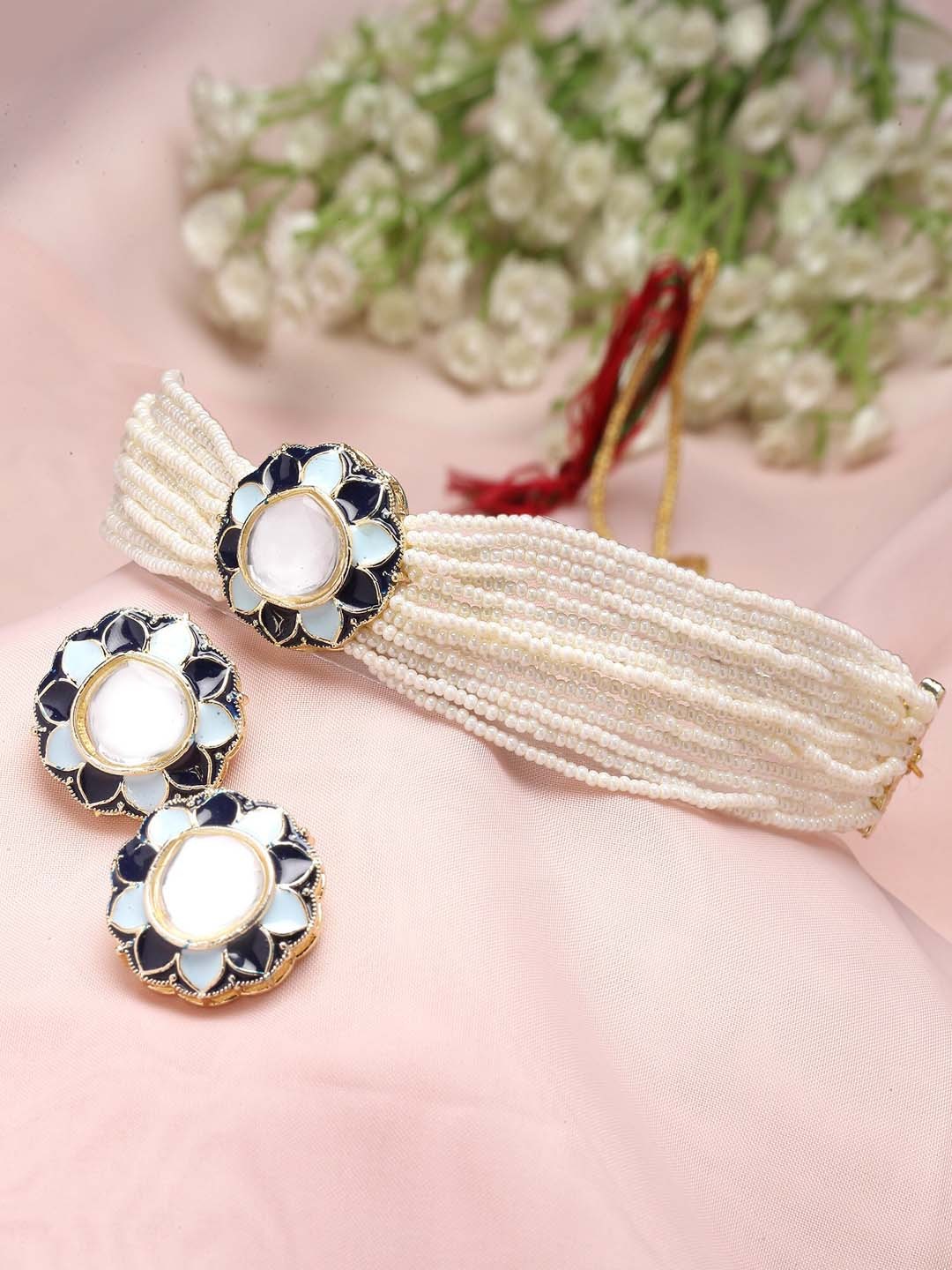 

KARATCART Gold-Plated Kundan-Studded & Beaded Jewellery Set, Blue